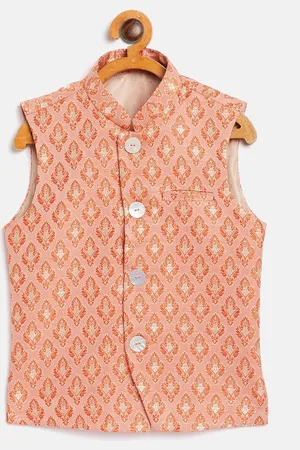 YK Boys Orange Woven Design Nehru Jacket