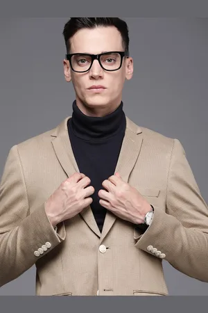 Louis Philippe Men Camel Brown & Beige Checked Single-Breasted Casual Blazer