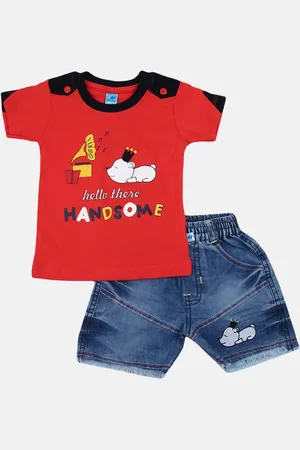 V-Mart Infants Red Printed Pure Cotton T-shirt with Shorts