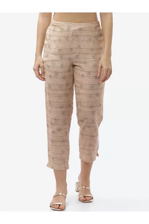 Biba Women Beige Textured Urban Slim Fit Trousers