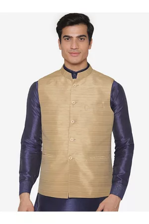 MANQ Men Beige Solid Nehru Jacket