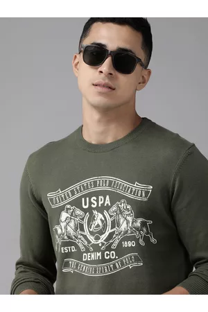 Ralph Lauren U S Polo Assn Denim Co Men Olive Green Printed Pullover