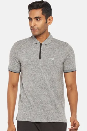 Pantaloons Men Grey Melange Polo Collar Slim Fit T-shirt