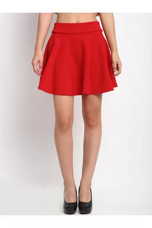 NEUDIS Women Red Self-Design Flared Mini Skirt