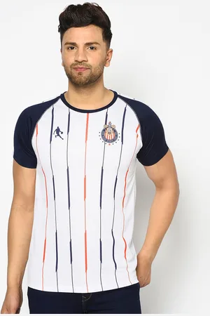 Duke Men White Striped Round Neck T-shirt