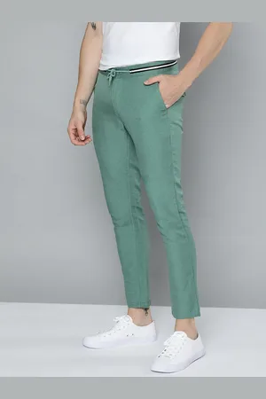 Mast & Harbour Men Green Cotton Linen Solid Trousers
