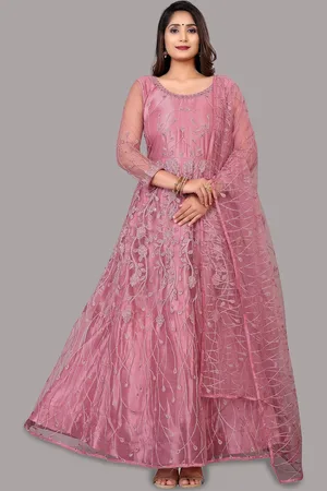 Atsevam Pink & Silver-Toned Embroidered Semi-Stitched Dress Material