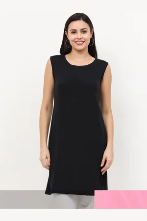 Fleximaa Women Pack of 2 Pink & Black Round Neck Sleeveless Longline Pure Cotton Top