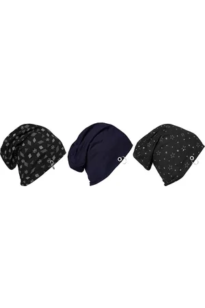VIMAL JONNEY Unisex Pack Of 3 Black & Navy Blue Printed Beanies