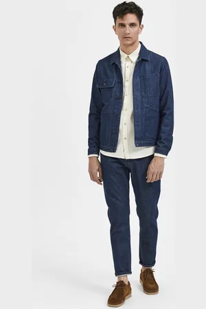 SELECTED Men Blue Washed Crop Denim Jacket