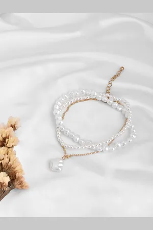 Joker & Witch Women Set Of 3 Gold-Toned & White Pearl Beaded Layered Anklet
