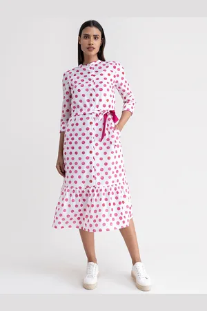 FableStreet Women White Polka Dot Printed Midi Dress