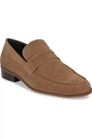 CARLO ROMANO Men Beige Solid Leather Formal Slip-Ons
