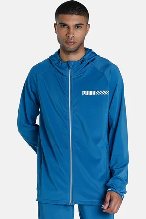 PUMA Men Blue White Typography Longline Tec Regular Fit Sport Sporty Jacket