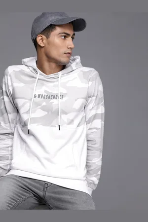 WROGN Men White & Grey Printed Hooded Sweatshirt