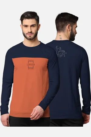 bullmer Men Navy Blue Colourblocked Cotton T-shirt
