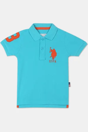 U.S. Polo Assn. U S Polo Assn Boys Blue & Orange Brand Logo Polo Collar Pure Cotton T-shirt