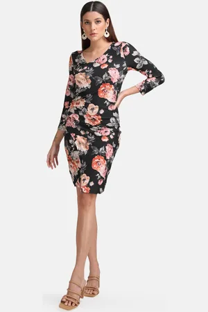 Kazo Women Black & Pink Floral Bodycon Dress
