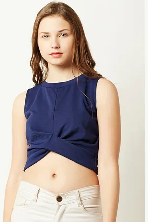 Miss Chase Women Navy Blue Solid Crop Top