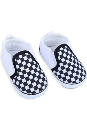 Baby Moo Unisex Kids Black & White Checked Cotton Booties