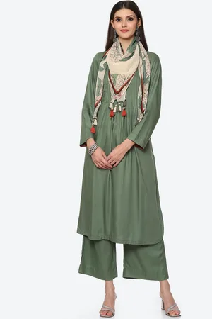 Biba Women Green Kurta with Palazzos & With Dupatta