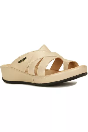 Scholl Beige Leather Wedge Peep Toes with Laser Cuts