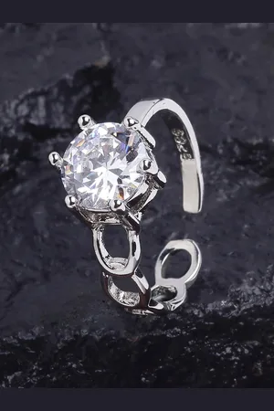 karatcart Silver-Plated & White Stone-Studded Adjustable Finger Ring