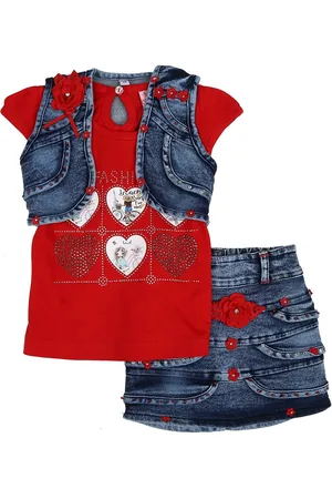 V-Mart Kids Red Printed Top & Skirt Clothing Set