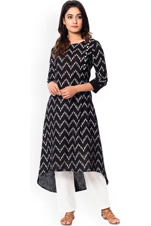 anayna Women Black & White Printed A-Line Kurta
