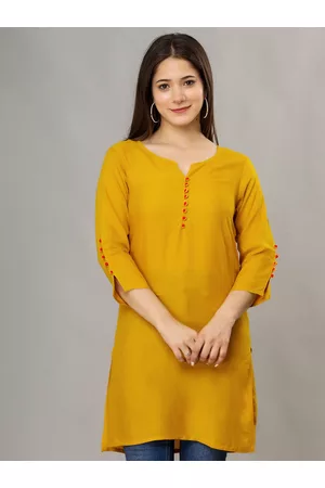 Fab Star Women Yellow Roll-Up Sleeves Longline Top
