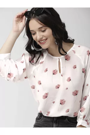 Mast & Harbour Women White & Coral Pink Floral Print Top