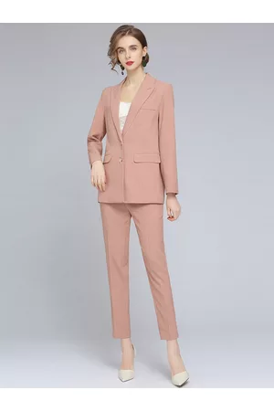 JC Collection Women Pink Solid Single-Breasted Two-Piece Suit