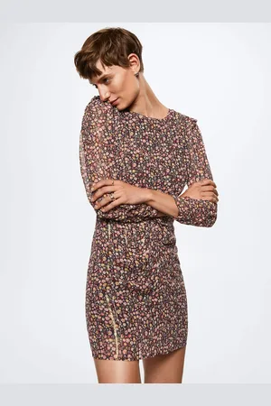 MANGO Black & Pink Floral Printed Sheath Mini Sustainable Dress