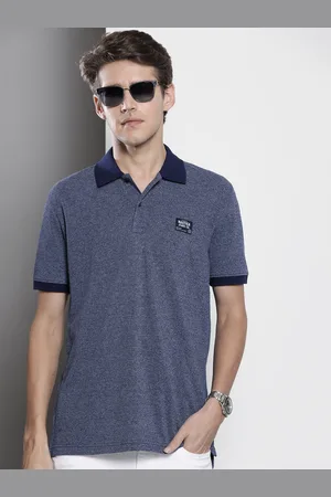Nautica Men Blue Self Design Polo Collar Casual T-shirt