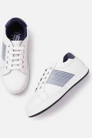 YK Girls White & Navy Blue Striped Sneakers
