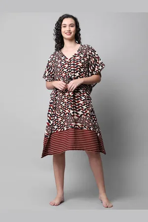 Erotissch Women Brown & Black Geometric Printed Polyester Kaftan Top