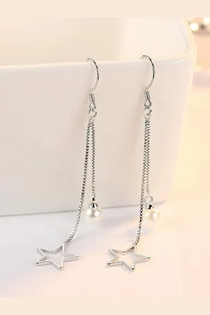 EL REGALO Silver-Plated & White Star Shaped Drop Earrings