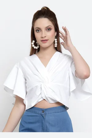 NEUDIS Women White Twisted Crop Top