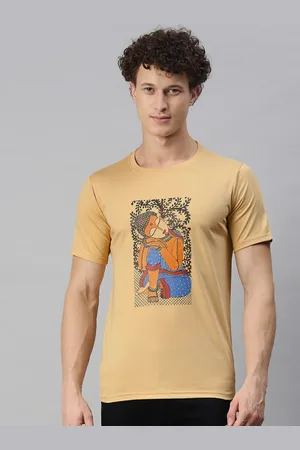 BRATMA Men Beige Graphic Printed Round Neck Regular Sleeves Cotton T-shirt