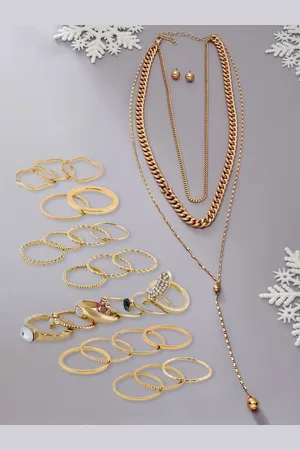 Ami Set of 25 Gold-Plated Layered Chain Necklace With Earrings & Rings