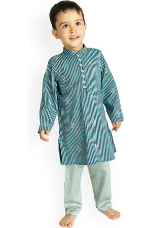 Campana Boys Blue Striped Pure Cotton Kurta with Pyjamas