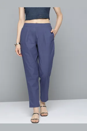 HERE&NOW Women Navy Blue Pleated Trousers
