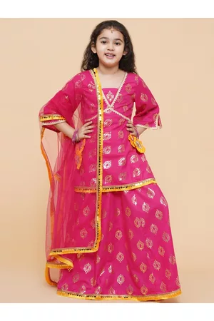 Bhama Girls Printed Foil Print Ready to Wear Lehenga & Blouse With Dupatta