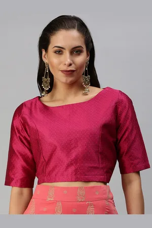 De Moza Women Fuchsia Woven Design Saree Blouse