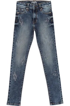 Pepe Jeans Girls Blue Skinny Fit High-Rise Low Distress Heavy Fade Jeans