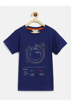TALES & STORIES Boys Navy Blue Printed Cotton T-shirt