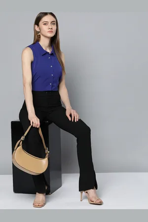 Chemistry Women Blue Solid Sleeveless Casual Shirt