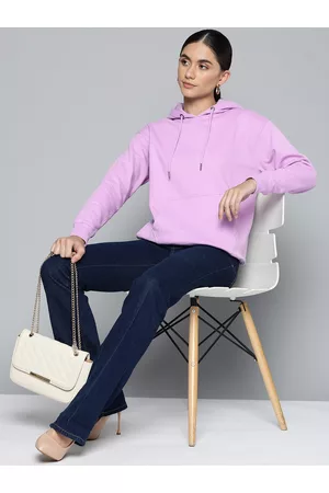 Chemistry Women Lavender Solid Hooded Sweatshirt