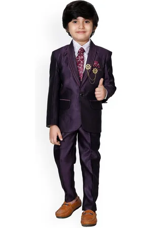 DKGF FASHION Boys Purple & White 4-Piece Solid Suit