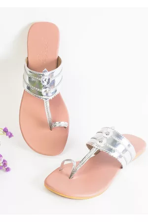 Sole House Women Silver-Toned & Pink One Toe Flats